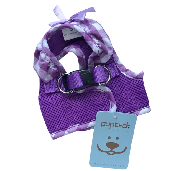 Ruffle Checked Purple S Dog Cat Puppy Harness Gingham Bow NEW NWT PuPTeck